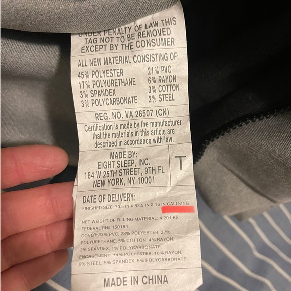 Eight Sleep Pod Gray Cali King (Mattress Cover Only) - Picture 2 of 3